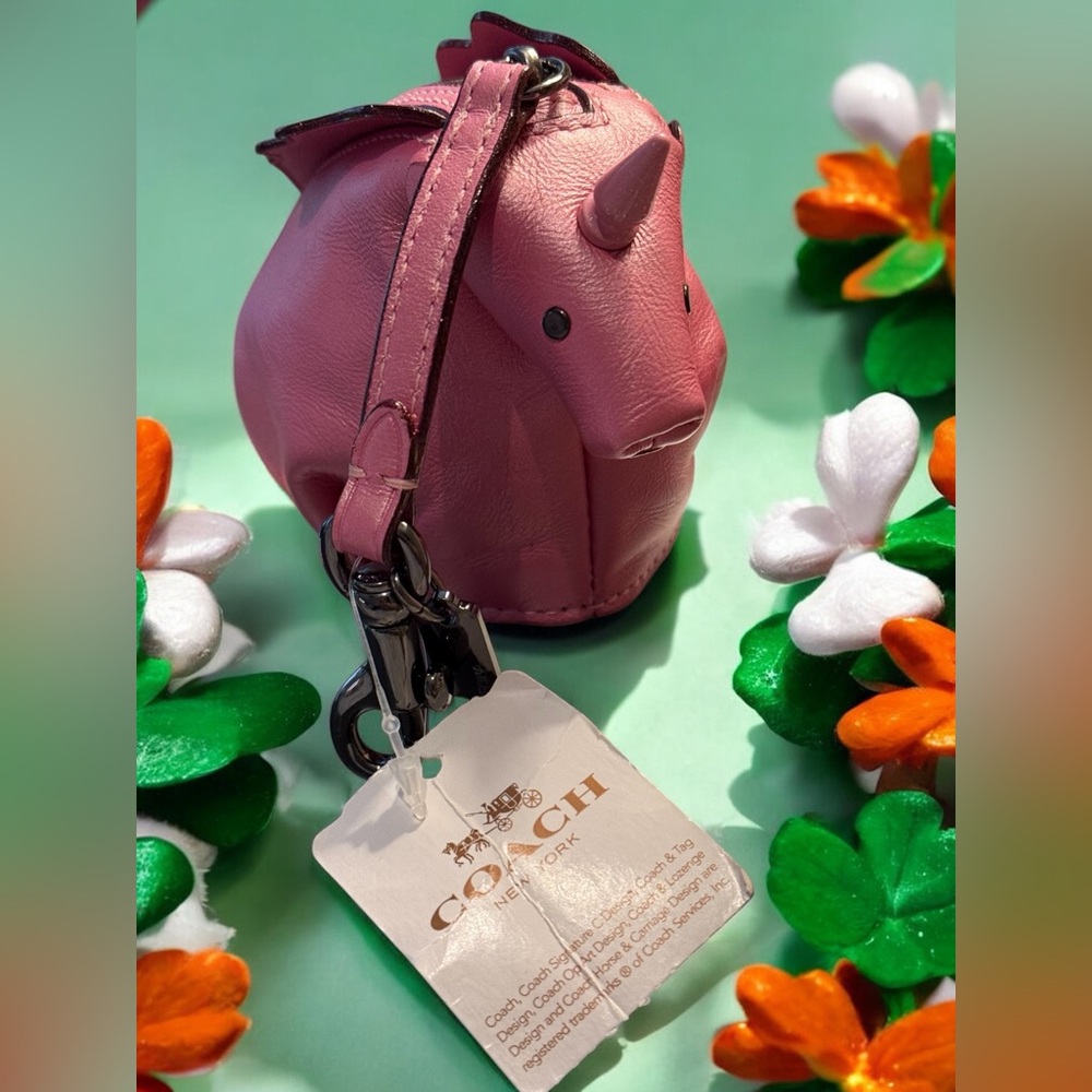 Coach Pearl Metallic Pink Leather Unicorn Zip Coin Purse Bag Charm 22939 NWT